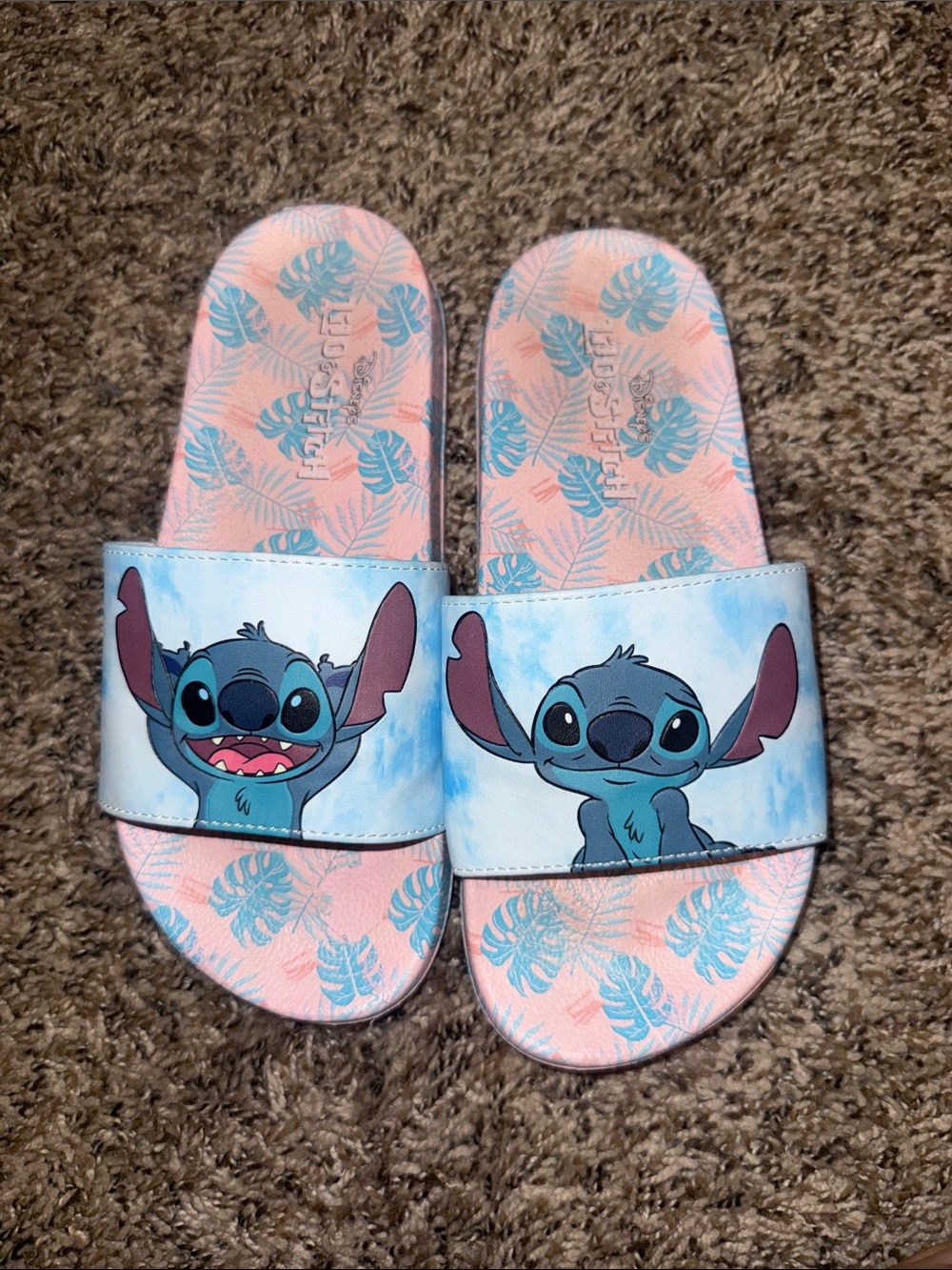 Women's Stitch Print Pink & Blue Slide Sandals